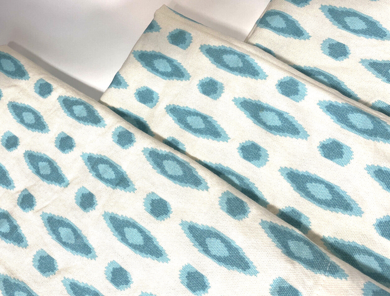 Set 3 Custom Curtains Handmade Canvas Blue Boho Ikat Print Short Valances Cotton