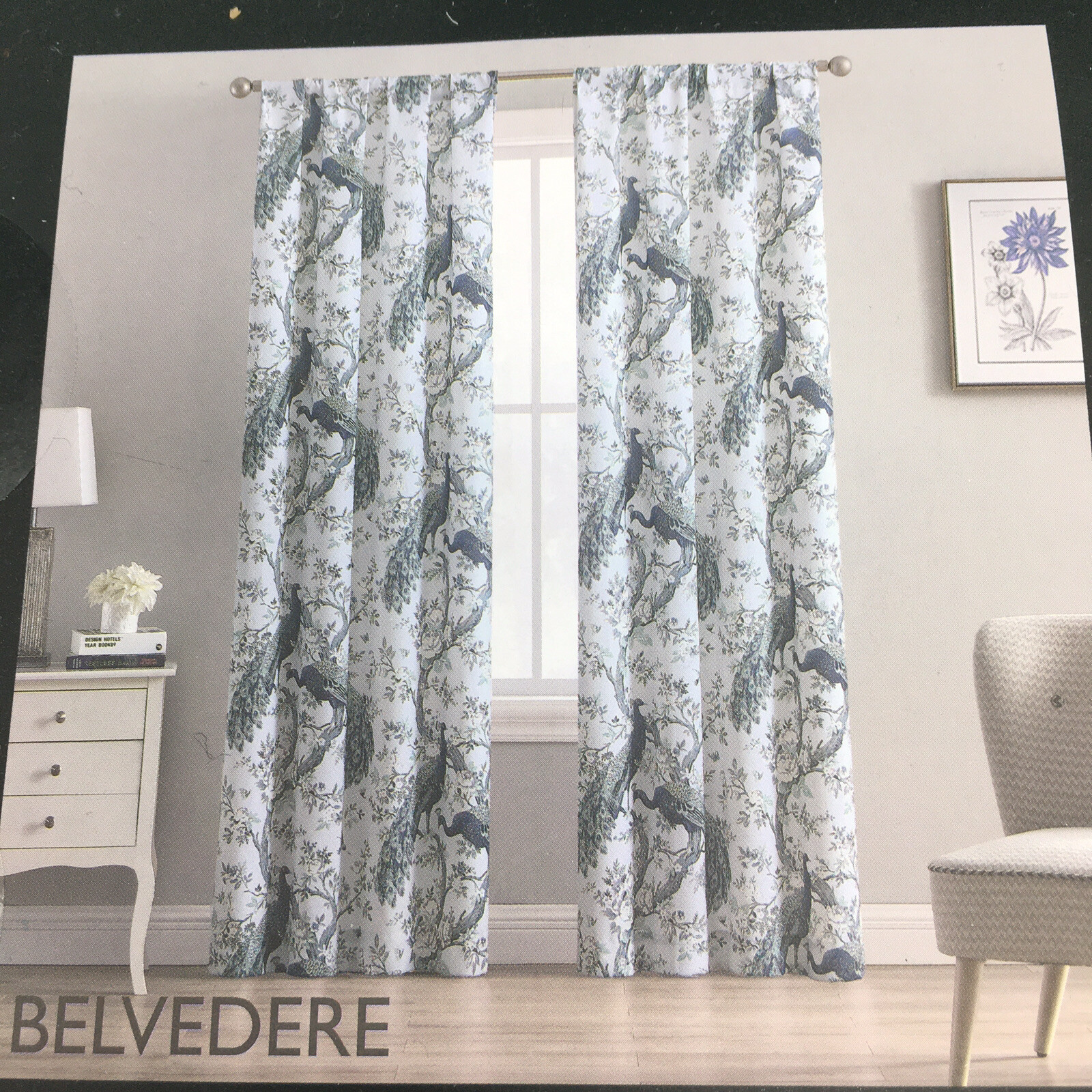 Laura Ashley Peacock 2 Window Curtain Panels 38×96 Belvedere Floral Blue Green