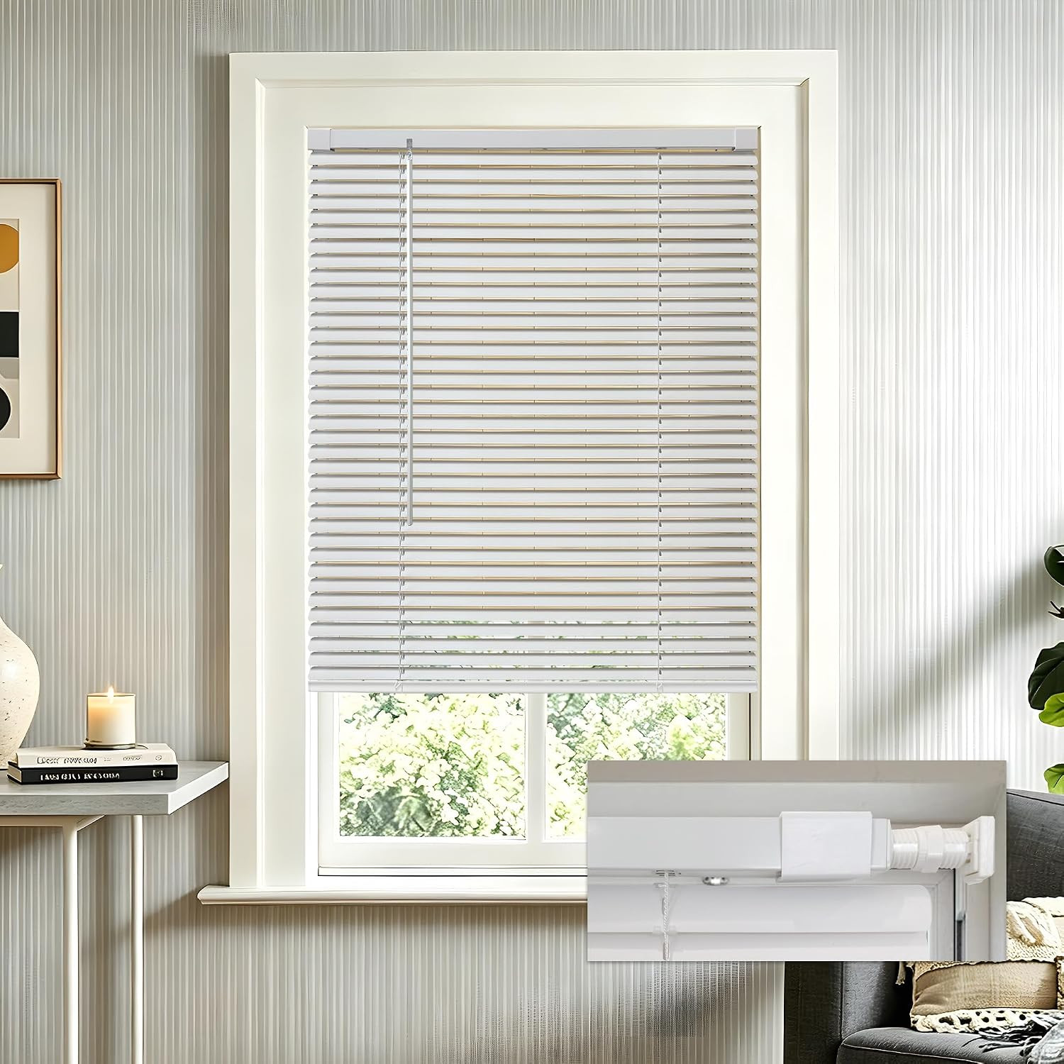 No Tools No Drill 1″ Cordless Mini Blinds, Horizontal Light Filtering Blind, Vin