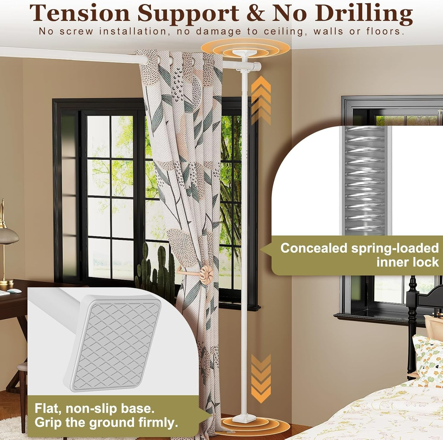 Adjustable Room Divider Curtain Rod – No Drill, Temporary Privacy Wall Separator