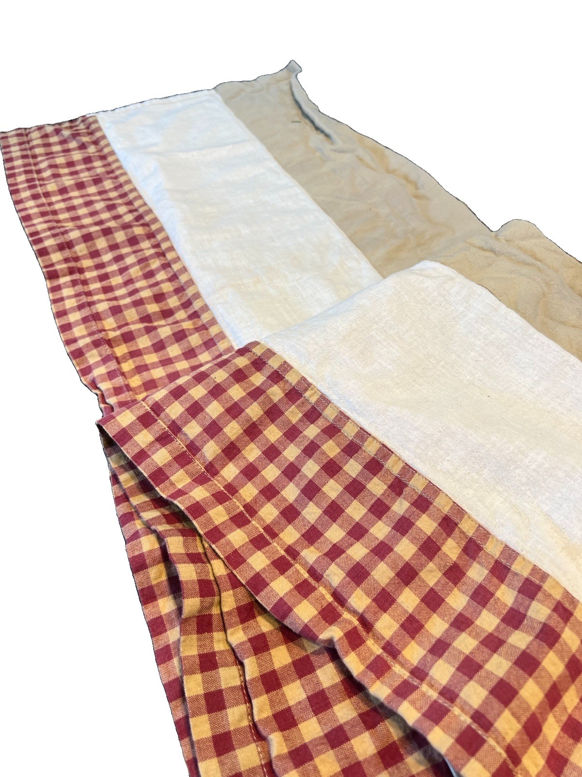 Primitive Country Red & Tan Gingham Checkered Star Pattern Valance 13.5 X 68”