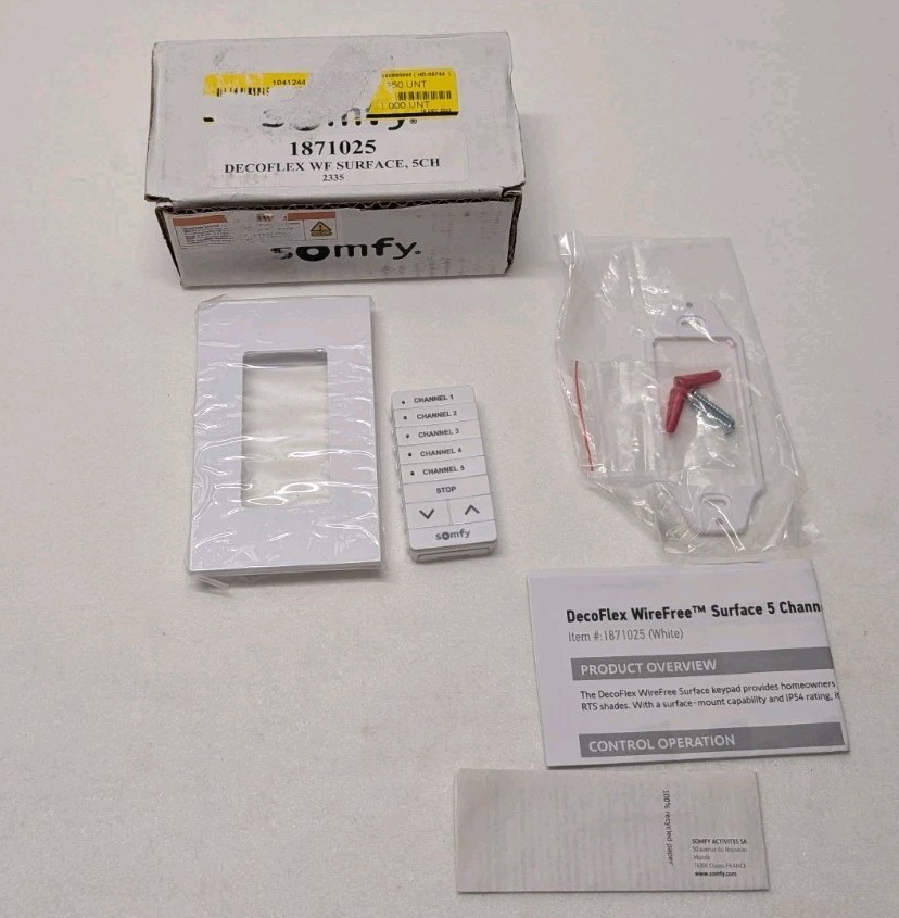 Somfy Decoflex WF Surface Mount 5ch RTS Remote Keypad White -Shades, Blinds, Etc
