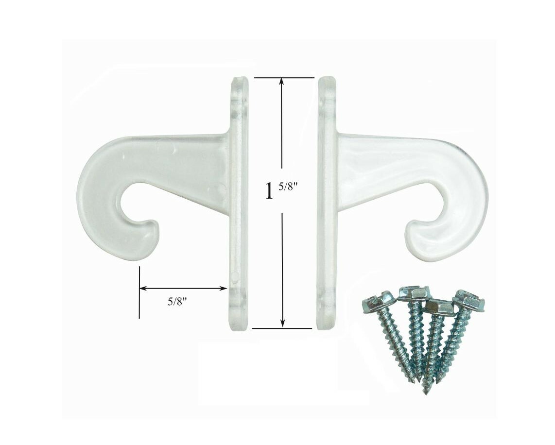 1″ Mini Blind CLEAR HOLD DOWN Hooks BRACKETS for Doors (One Pair)