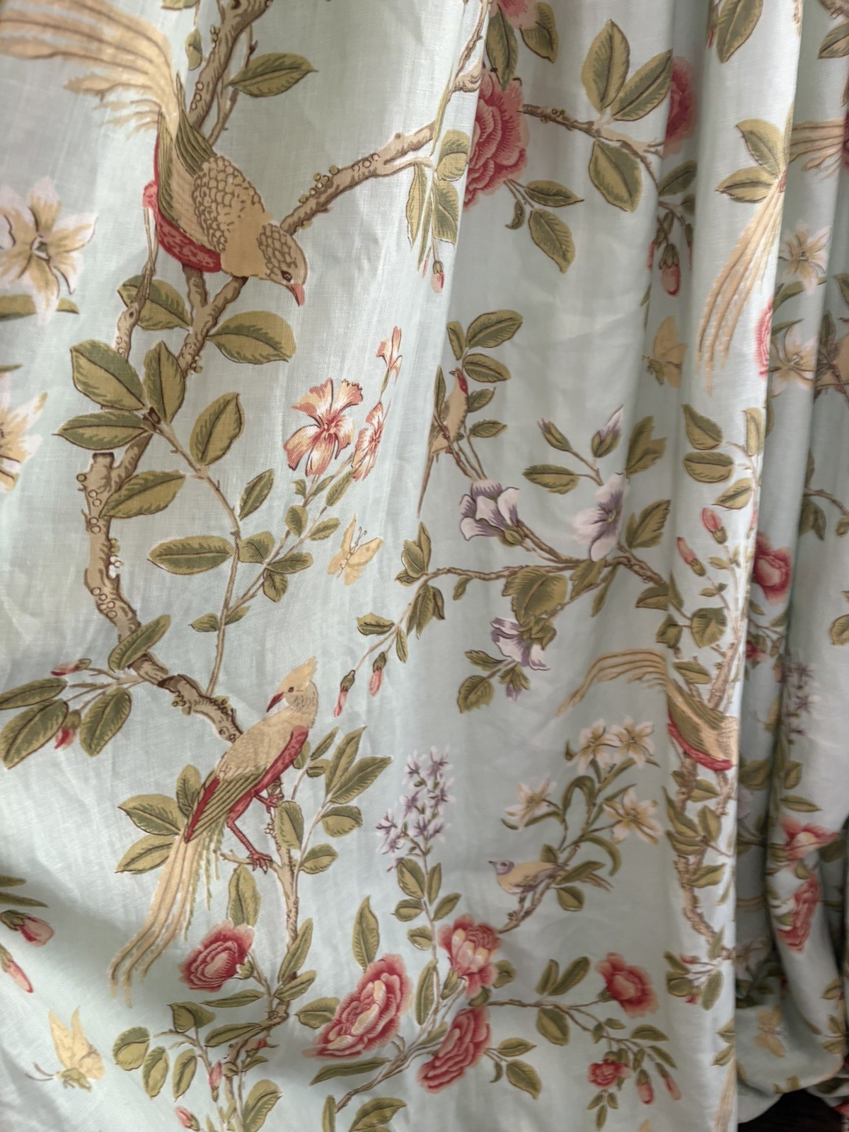 2 Chinoiserie Linen 100 In Long, 200 In Wide French Pleated, Custom, Lined, Read