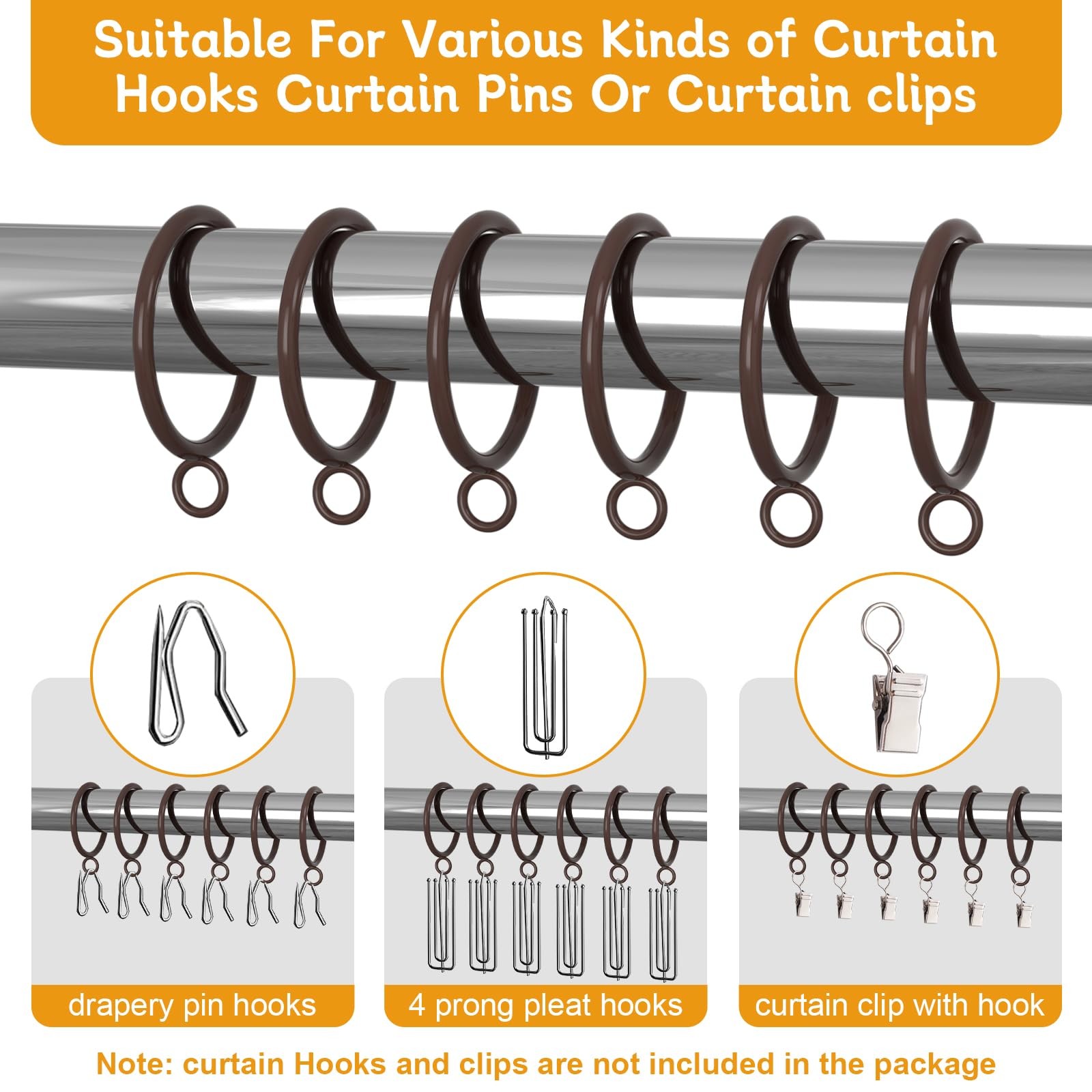 42 PCS Curtain Rings, 1.5 Inch Cocoa Tone Metal Curtain Drape Sliding Eyelet