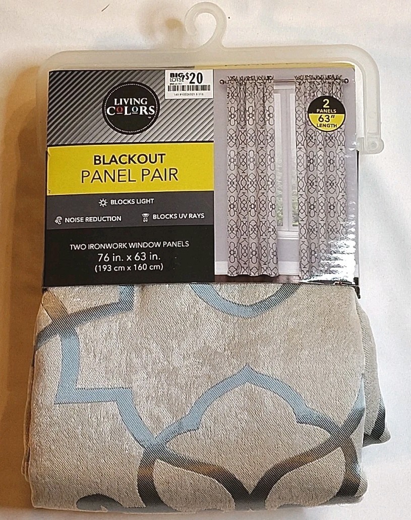 Living Colors Blackout Window Panel Pair 38″ x 63″ Set of 2 Gray Geometric