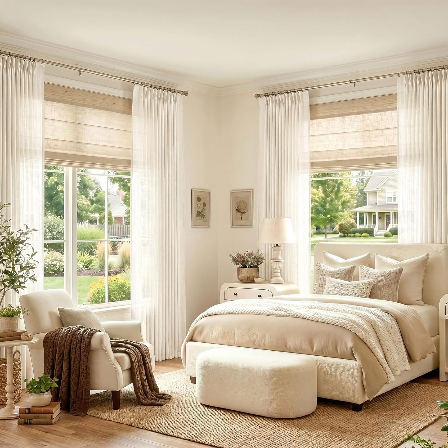 jinchan Natural White Pinch Pleated Curtains 84 Inches Long for Living Room Line