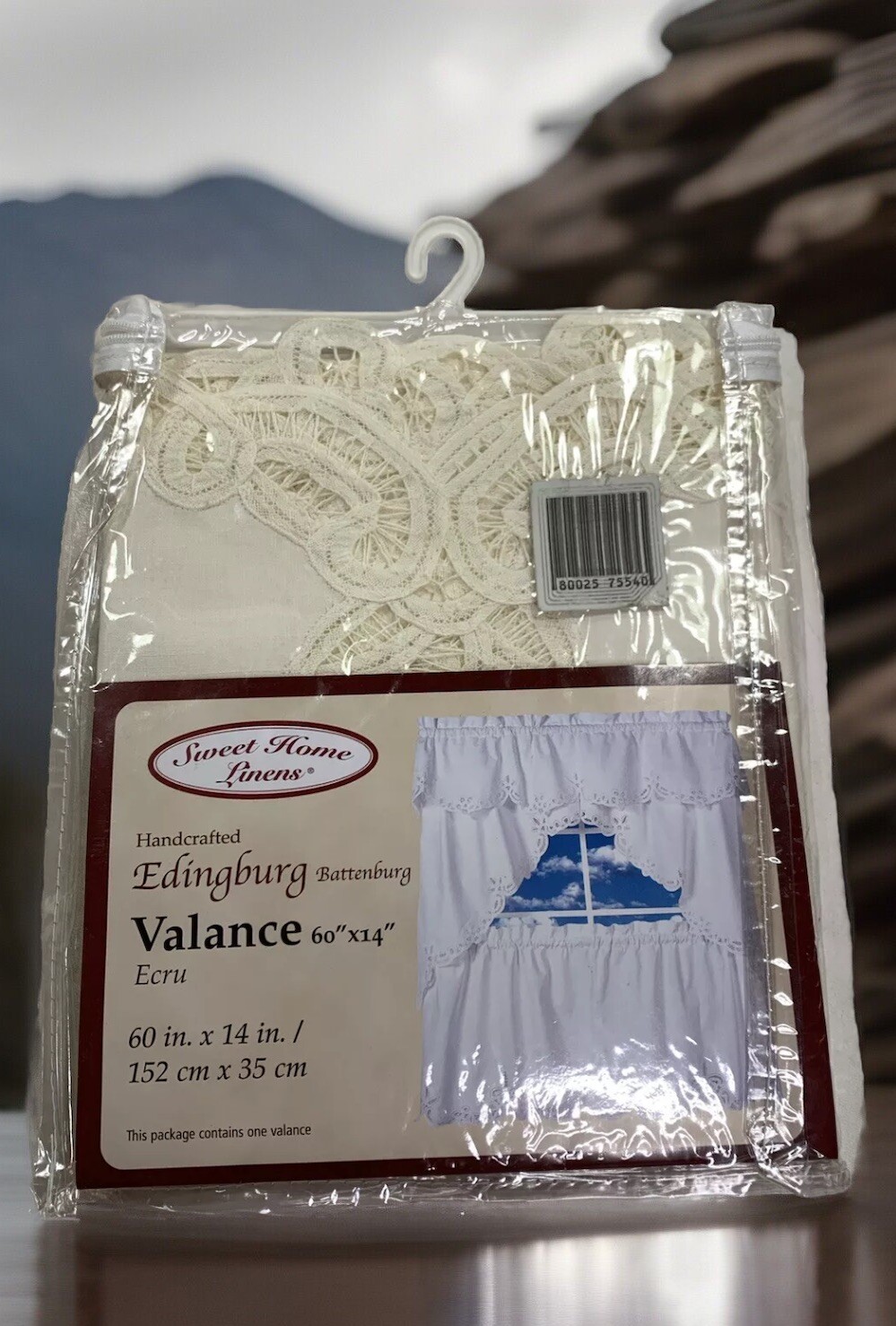 Battenburg Valance Ecru Cotton Lace Handcrafted NEW 14” X 60” Granny Cottagecore