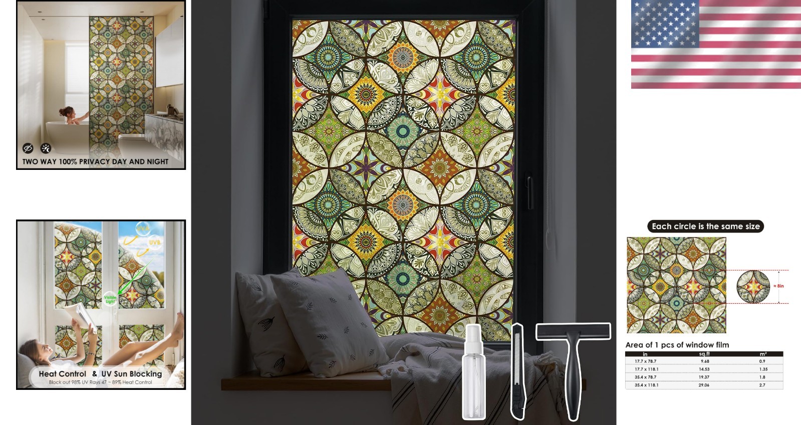 Versatile Vinyl Window Film with Elegant Stained Glass | 98% UV Blocker