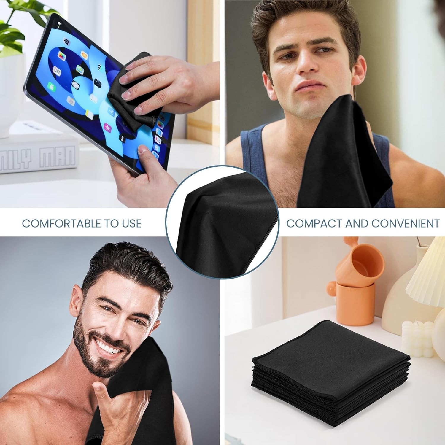 Scotamalone Handkerchiefs for Men Sweat Absorbing Sport Microfiber Black