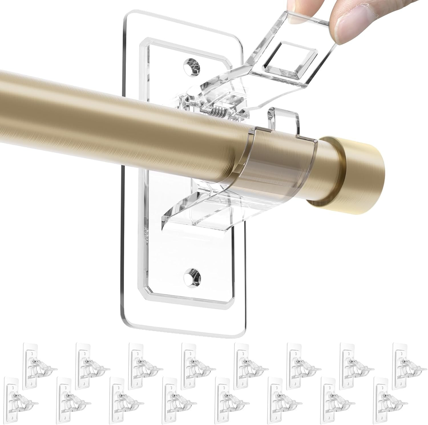 8 Pack No Drill Curtain Rod Brackets, Holding up to 17 Lbs, PET Curtain Hangers,