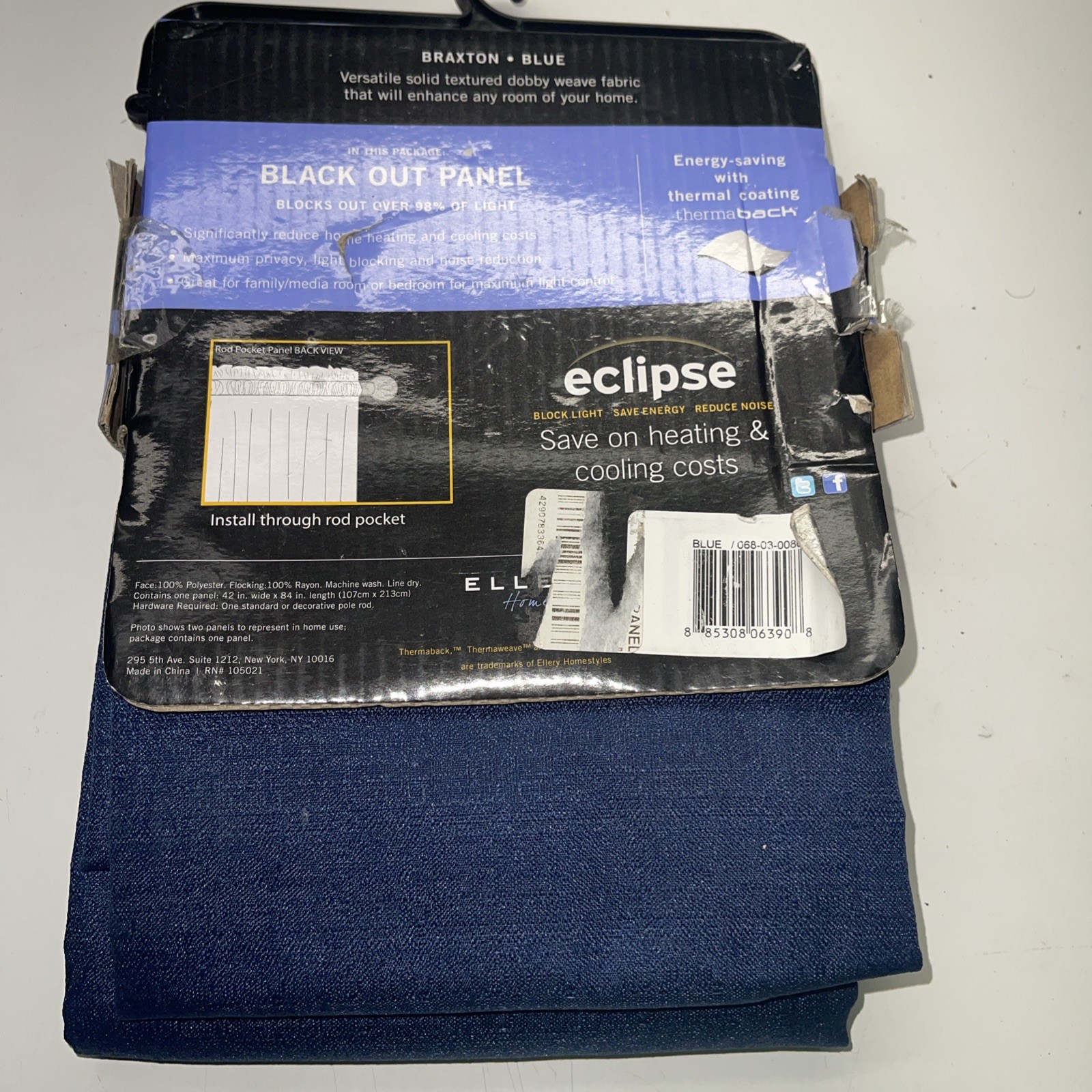 Eclipse Blackout Braxton Curtain Panel Blue One Rod Pocket Curtain Panel 42″x 84