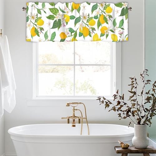 Floral Curtain Valances for Windows, Kitchen 42″W x 12″L (Pack of 1) Lemon