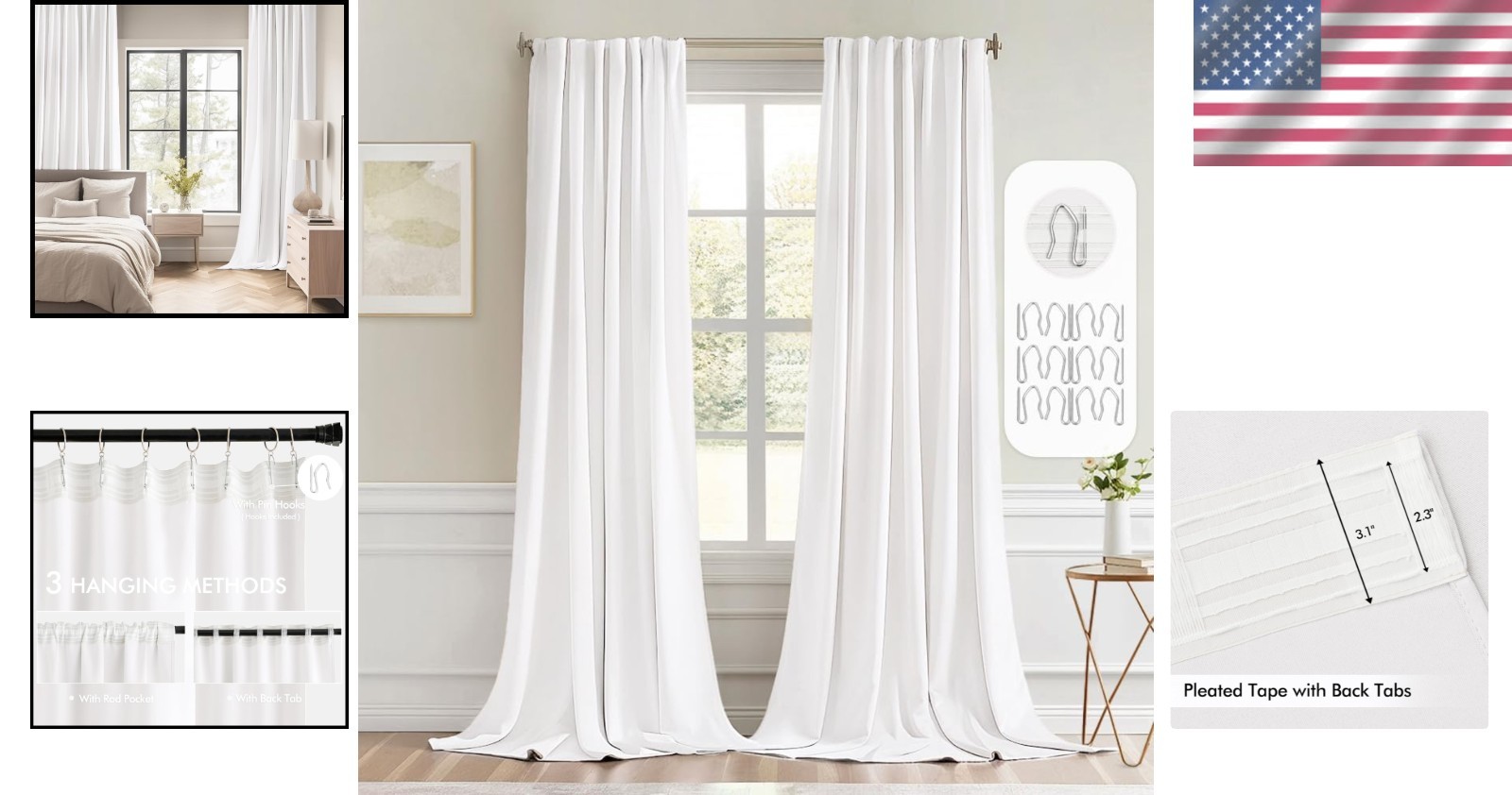 Stylish 96 Inch Blackout Curtain Set in Pure White – Rod Pocket & Pinch Pleat