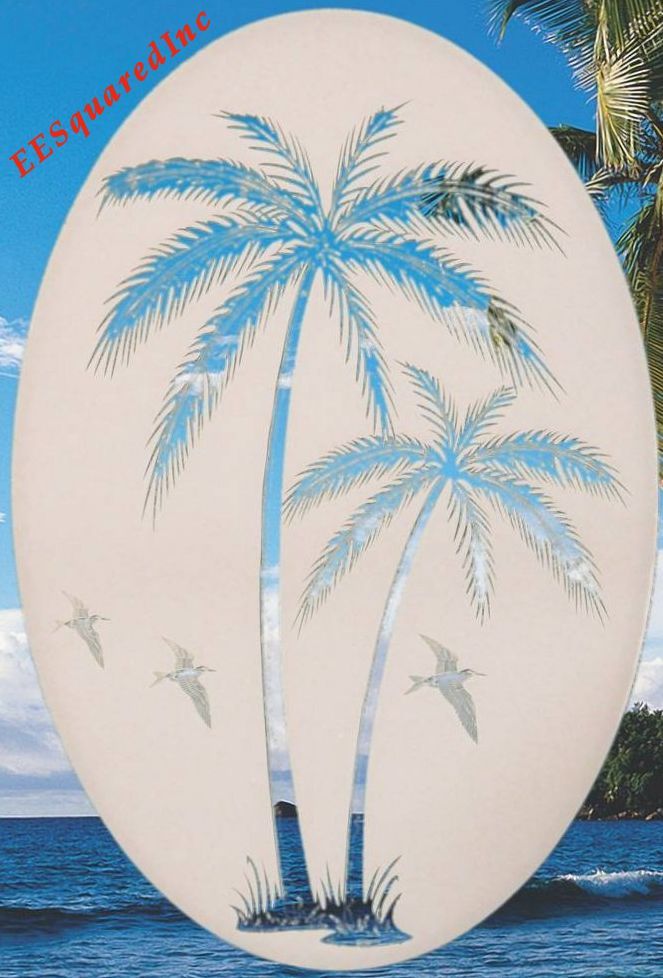 Palm Tree Left Leaning Static Cling Window Decal OVAL 10×16 Tropical Glass Decor
