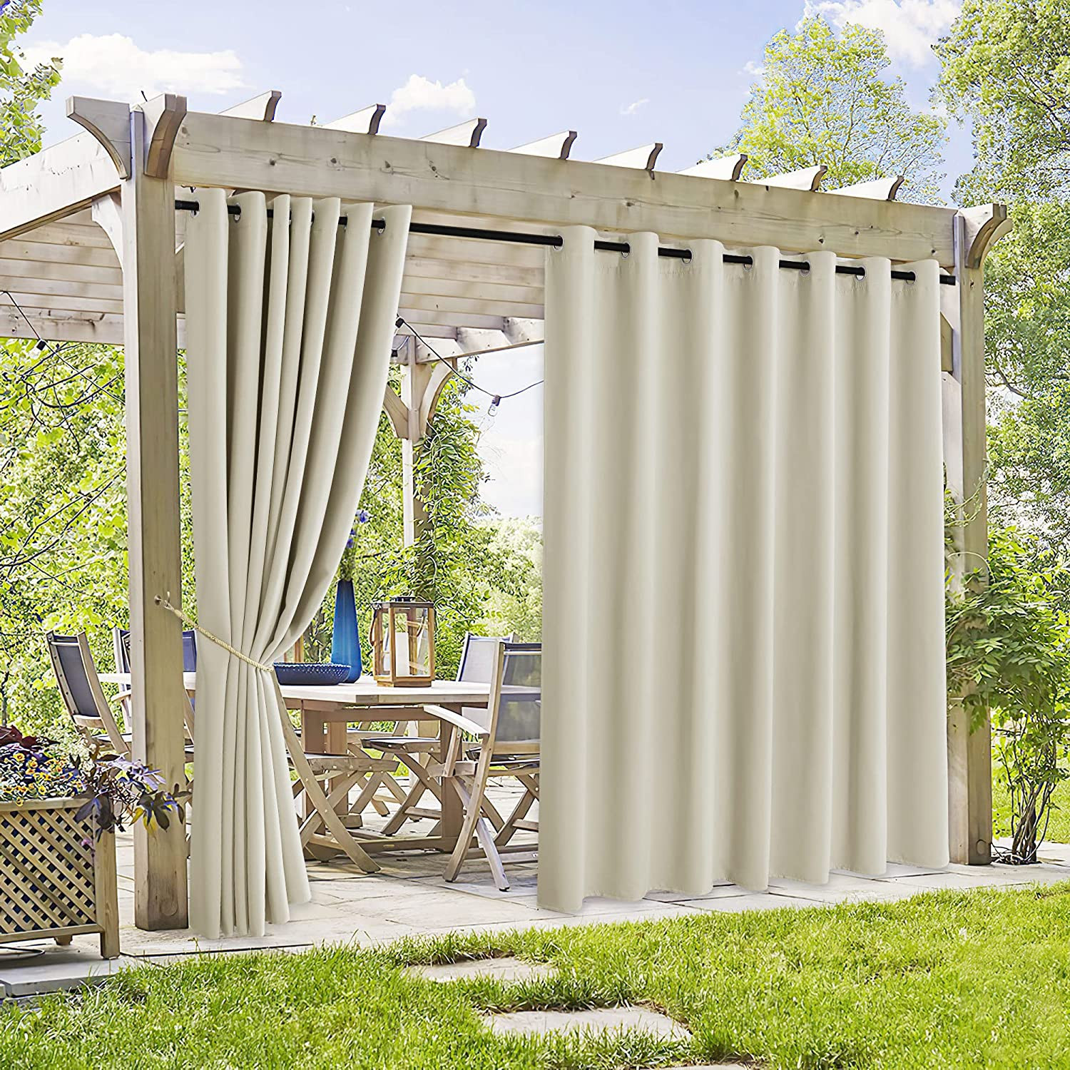 Extra Wide Waterproof Outdoor Curtains – UV Protect Cream 105×108 Inches