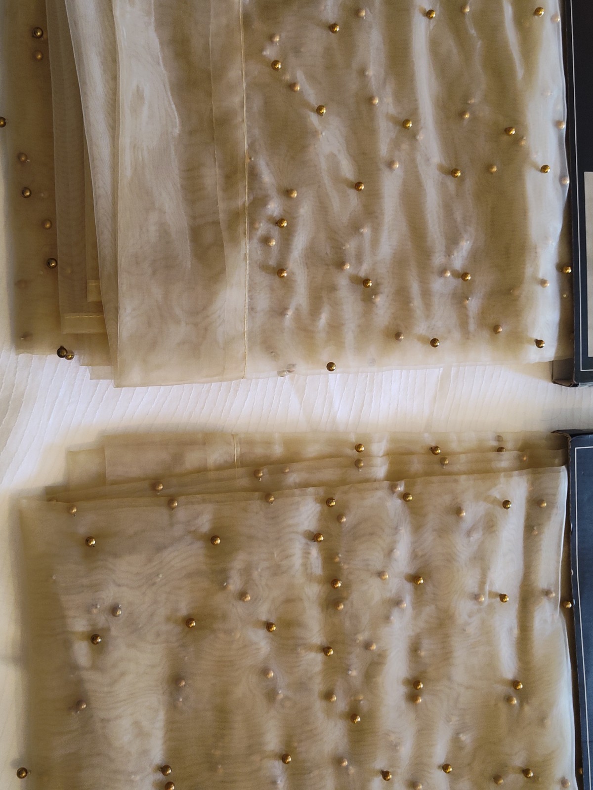 4pn New Tonal Gold Beaded Sheers Drapes Laura Ashley/ Waltham Marquee 76×84″