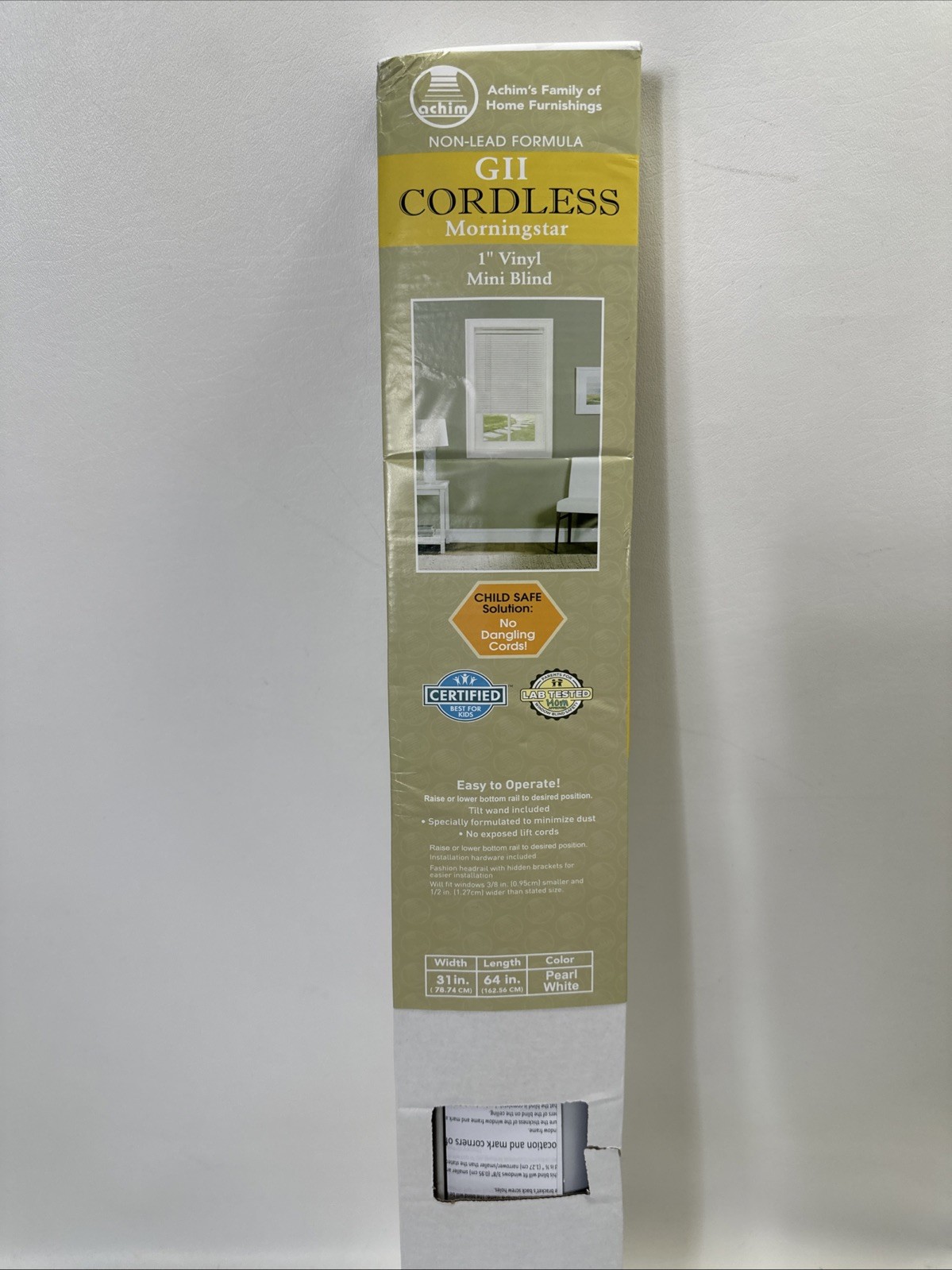 Achim GII Cordless Morningstar 1″ Vinyl Mini Blind 31” X 64″ Pearl White