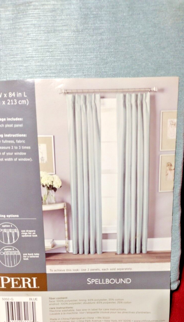 Pinch-Pleat 32x 84” Rod Pocket Lined Window Curtain Panel Blue Peri, Spellbound