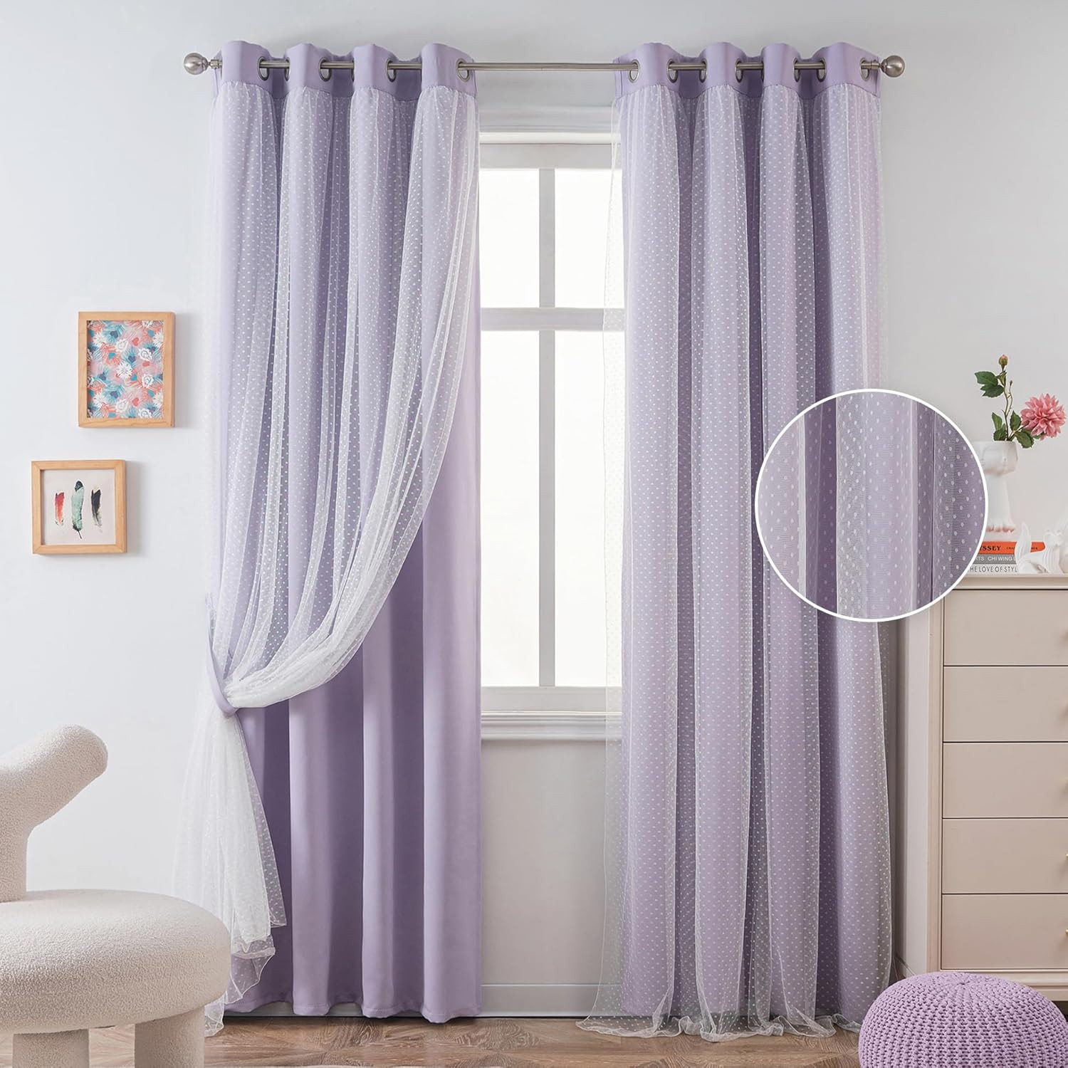Lilac Curtains for Girls Bedroom & Nursery Kids Purple Lavender Blackout 90 Inch