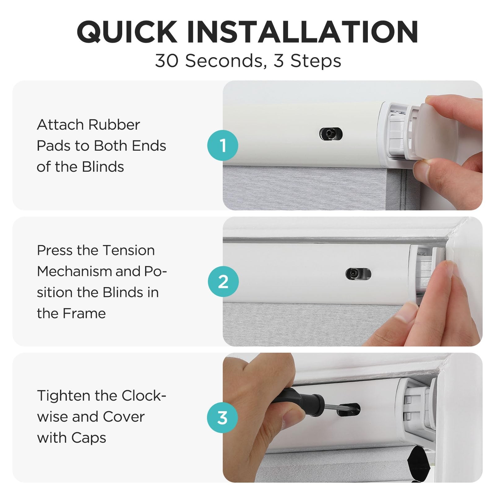 No Tools No Drill Window Blinds for Indoor Windows, Blackout Shades Cellular …