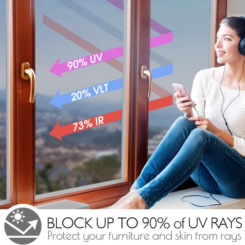 Window Tint for Home, One Way Privacy Film Heat & UV Blocking Gray Silver Film