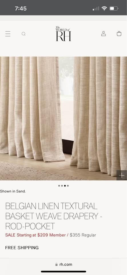 Restoration Hardware 50W X 96L MAUVE Linen Heavy Basket Weave Drapes. Set of 2