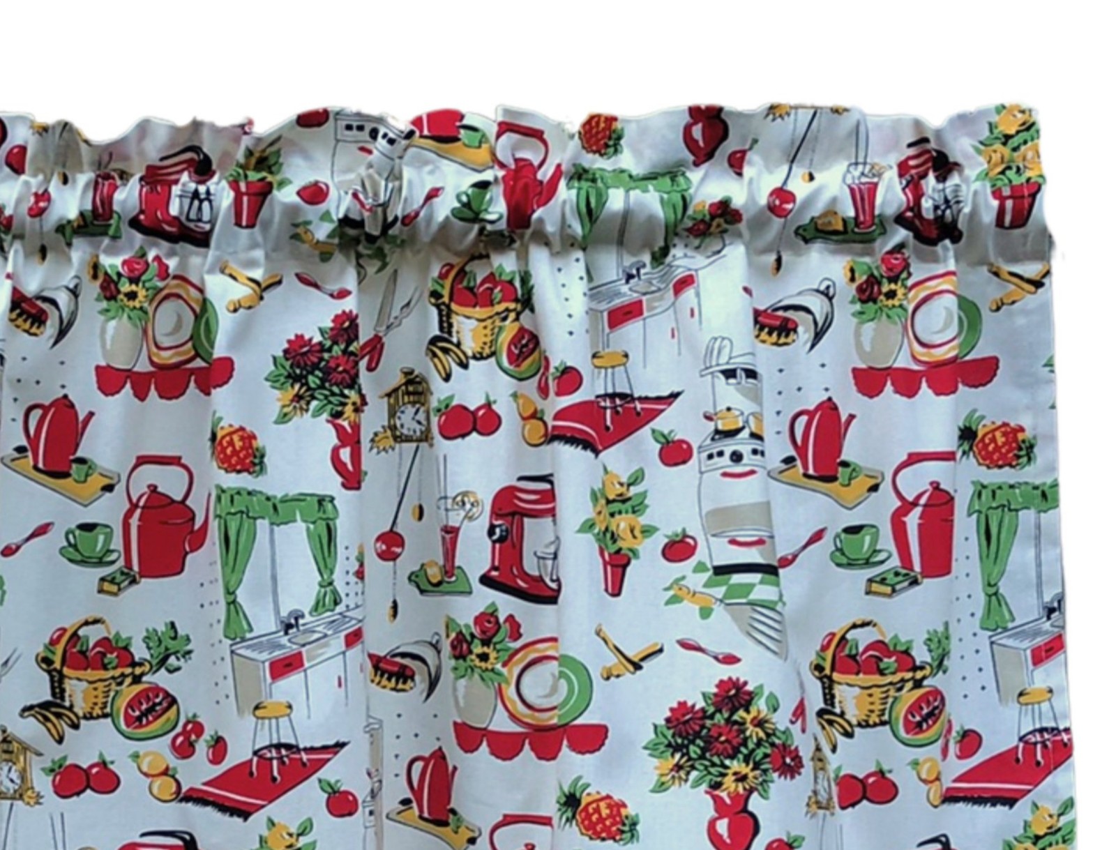 Fifties Retro Kitchen Valance Vintage 50s Appliances Cream Farmhouse Curtain