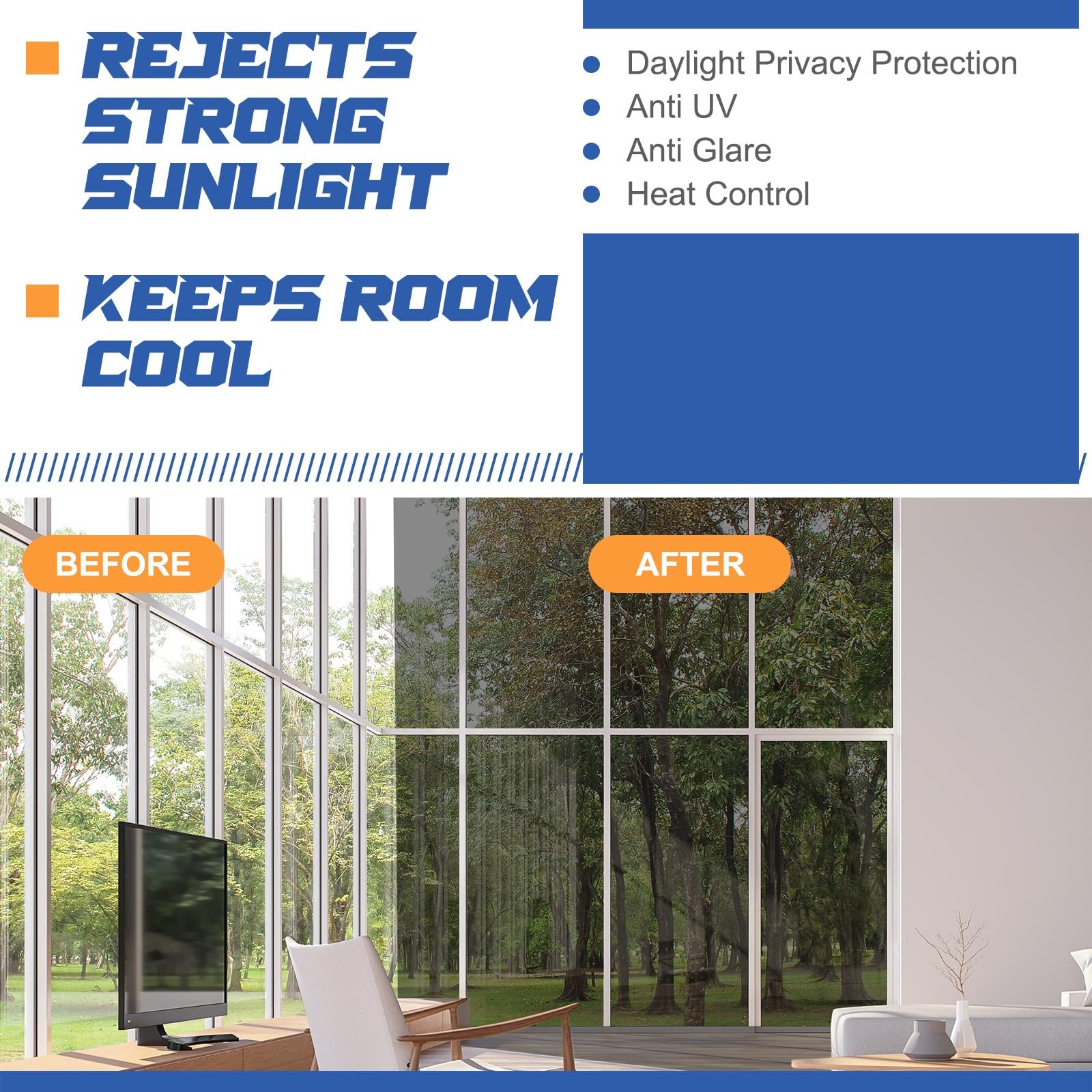 48 Inch X 26 Ft One Way Window Tint Privacy Reflective Daytime Mirror Film Su