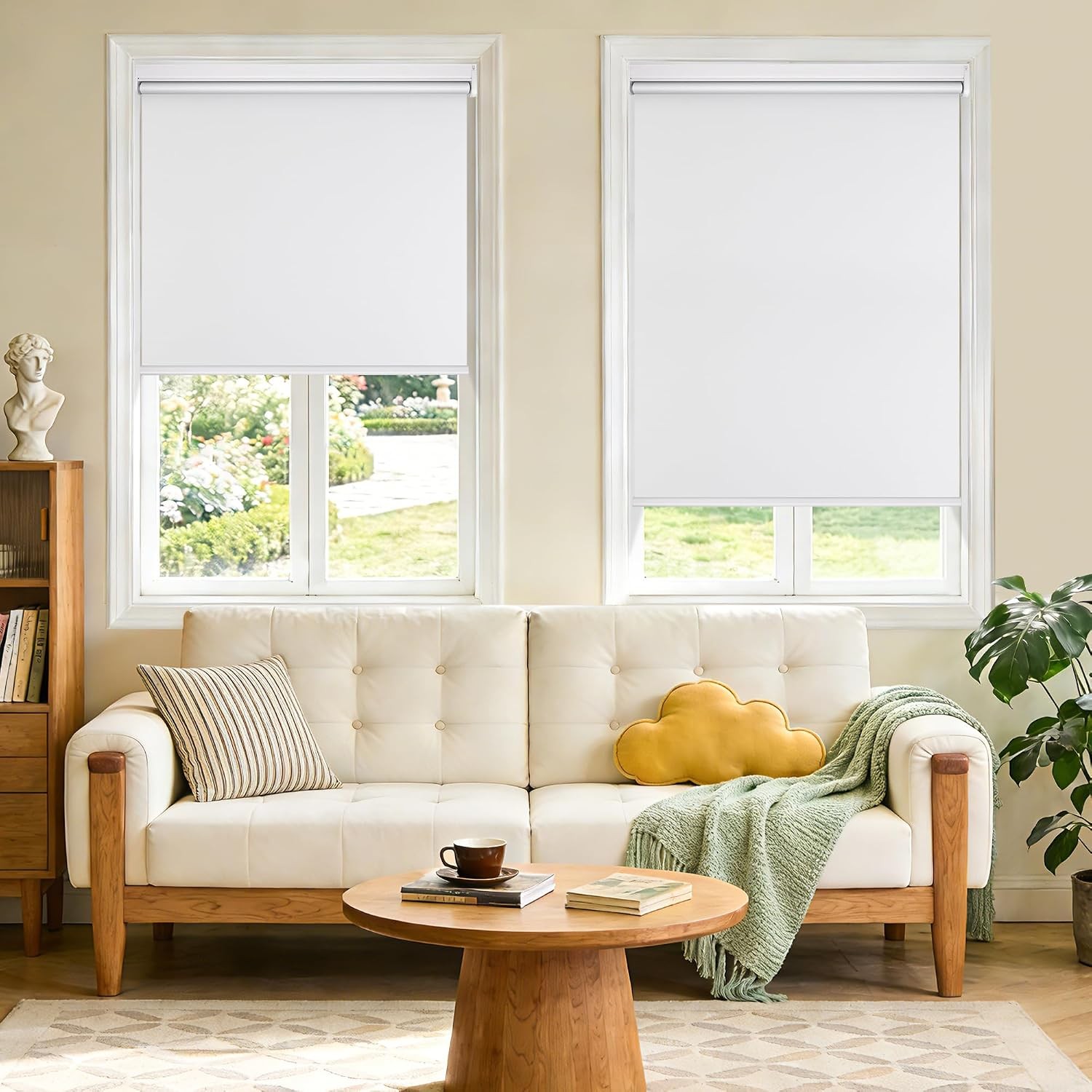 Smart Motorized Blinds Alexa Compatible White Blackout Window Treatments 46Wx72H