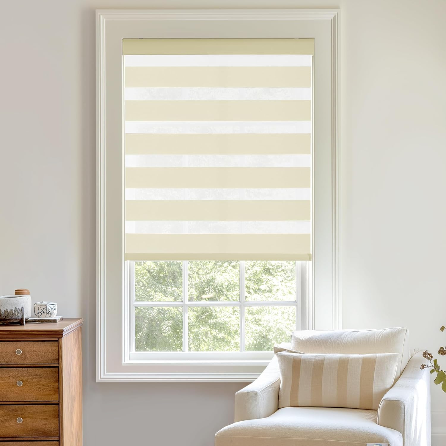 ChrisDowa Cordless Zebra Blinds for Windows, Dual Layer Free-Stop Light Filterin