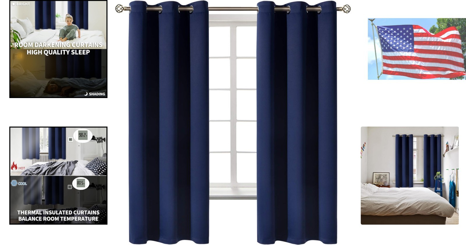 Stylish Navy Blue Blackout Curtains, 63″ Long – Noise Reducing Thermal Drapes