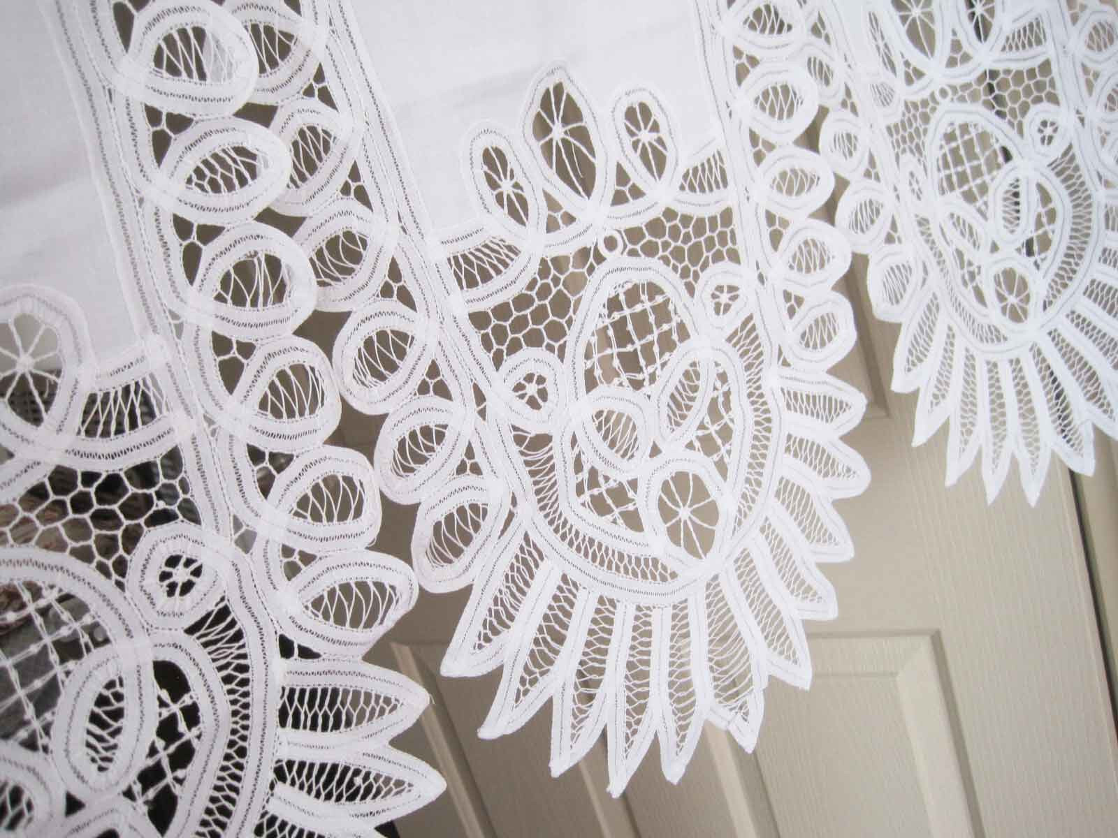 Only@ Elegant Three Panel Hand Batten Lace White Cotton Door Curtain 94cm Drop