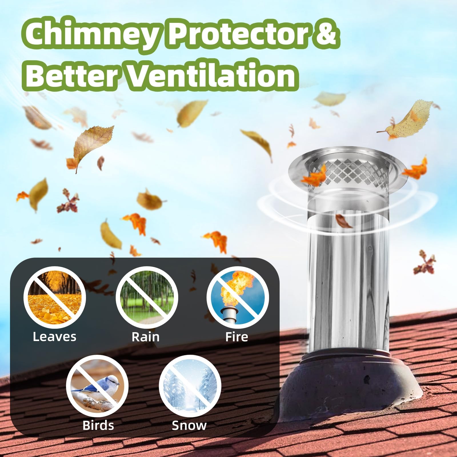 6 Inch Chimney Cap,Cone Top Chimney Cap with Screen,Roof Rain Wood Stove Pipe…