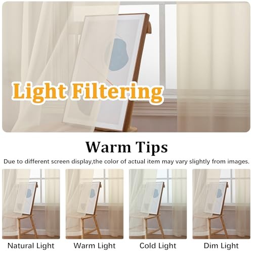 Valances for Windows, Small Light Filtering Rod 42″W x 14″L (Pack of 2) Cream