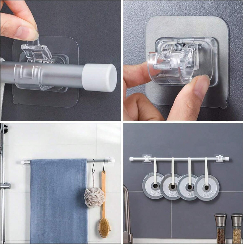 Self Adhesive Hooks Curtain Rod Bracket Pole Holder No-nail Drapery Hook Holders