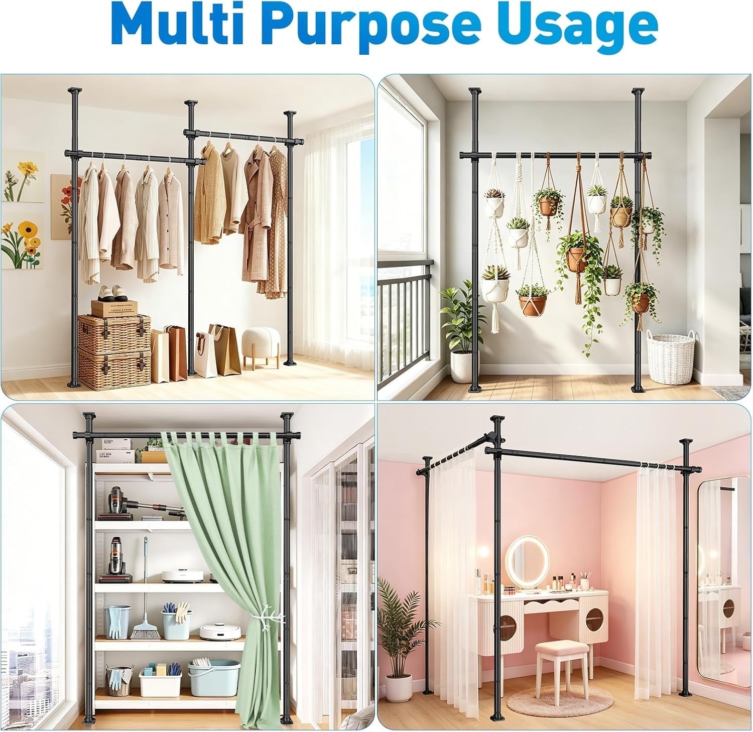Room Divider Tension Curtain Rod, No Drilling Room Separator for Space Partit…
