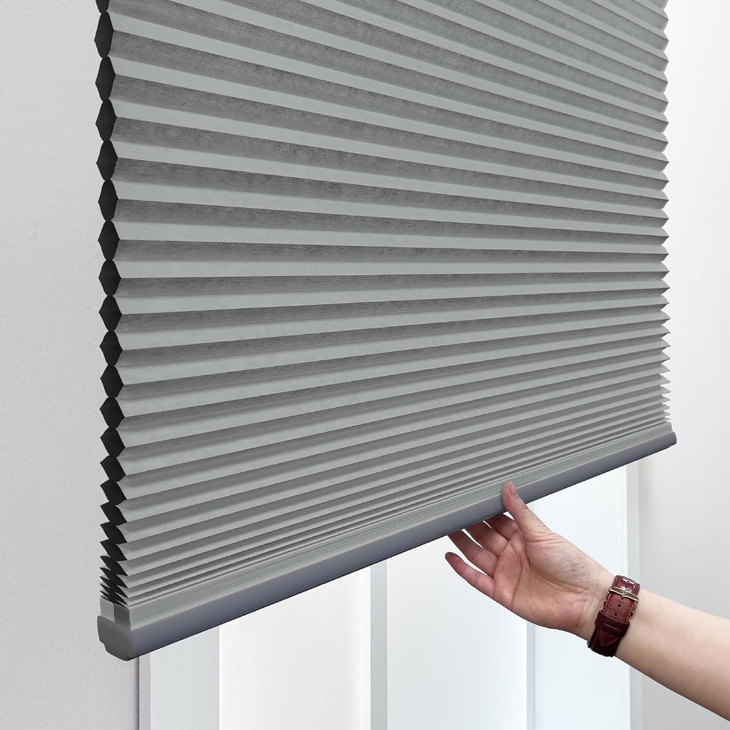 DEZ FURNISHINGS Cordless 1.5″ Light Filtering Celluar Shade 25″W x 84″H Gray