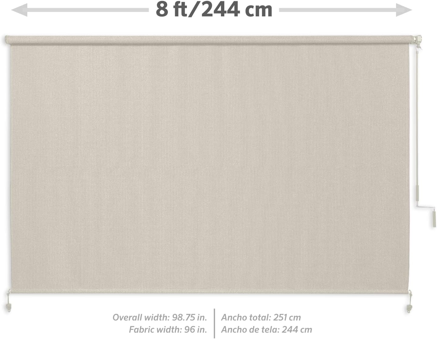 Breathable Outdoor Roller Shade with Wand – Fade-Resistant, Pebble, 8ft x 8ft