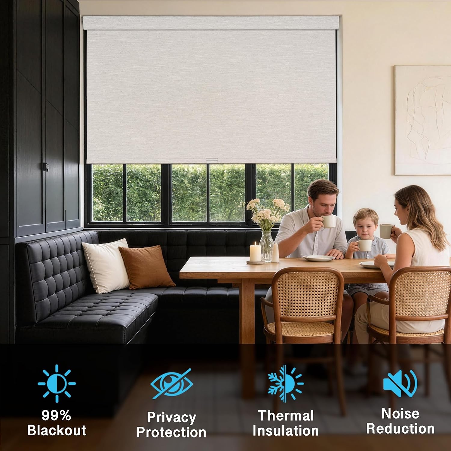Blackout Roller Shades with Valance for Bedroom,White,46″ W X 72″ H | No-Drill