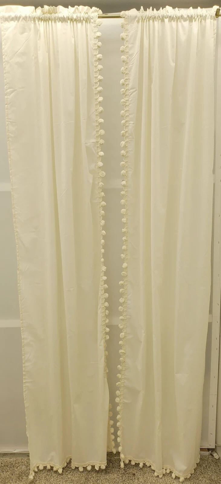 Vintage Classic Ball Fringe Panel Pairs, Tier Pairs, and Valances BEIGE NATURAL