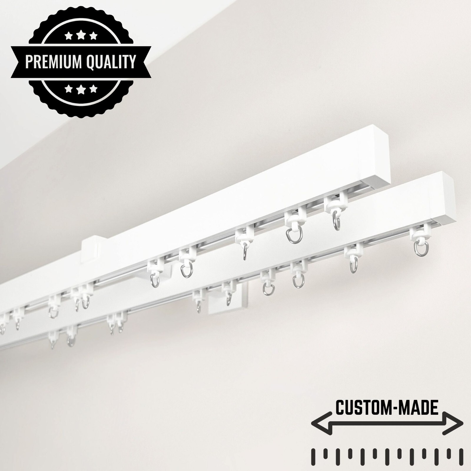 Premium White Double Curtain Rail – Heavy-Duty, Wall Mount, Extra Long, any size