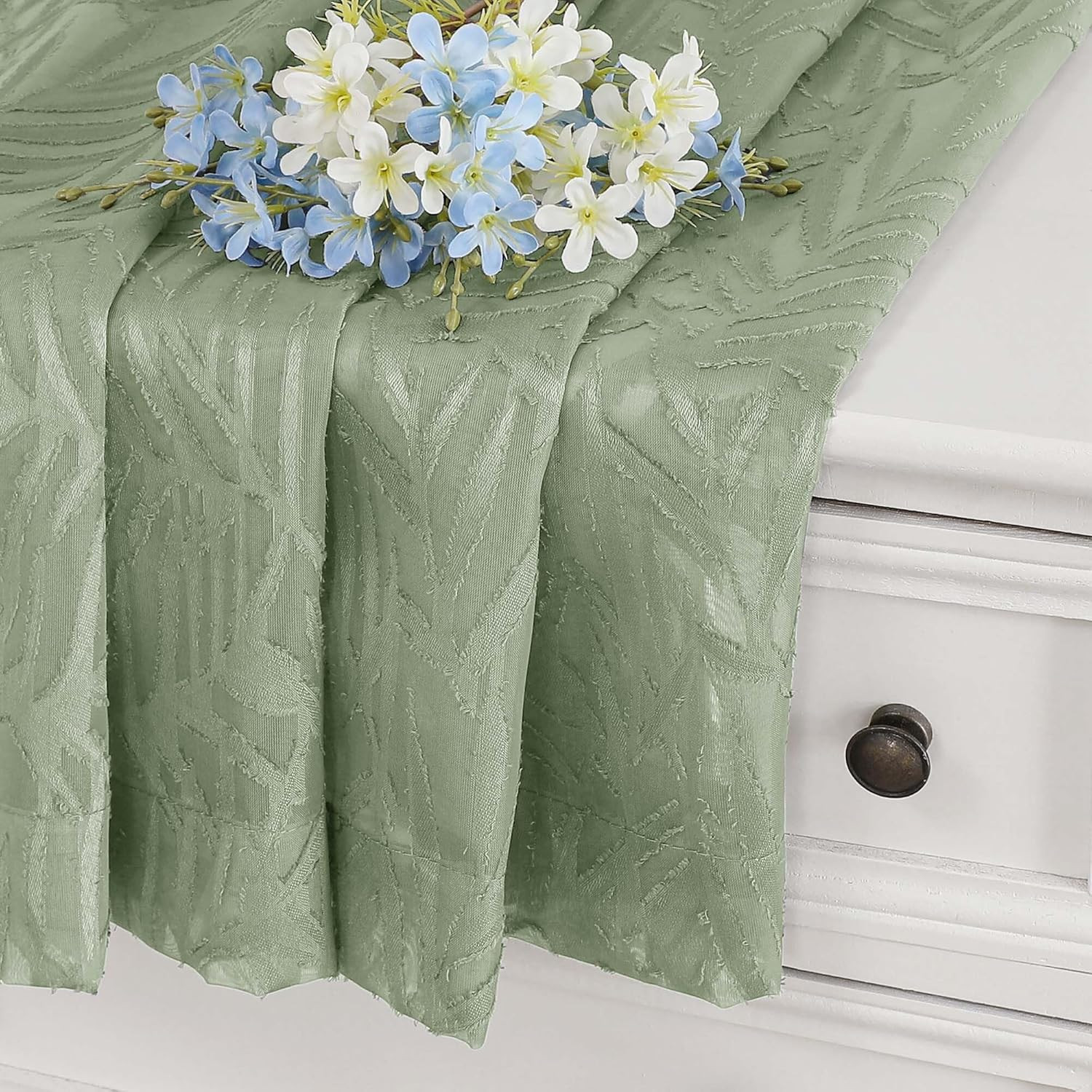 OVZME Sage Green Sheer Curtains 63 Inch Length 2 Panel, Light Filtering Bedroom