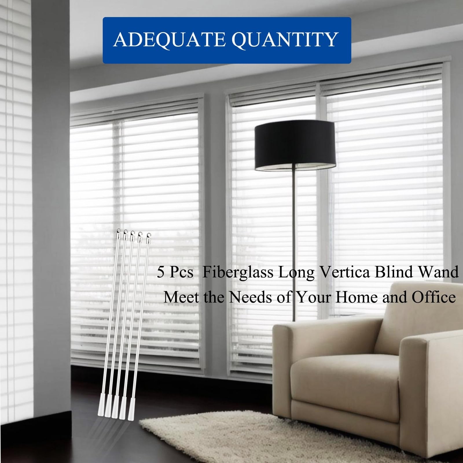 5pcs Curtain Pull Wand Fiberglass Blinds Replacement Parts – 60″ Vertical Tilt W