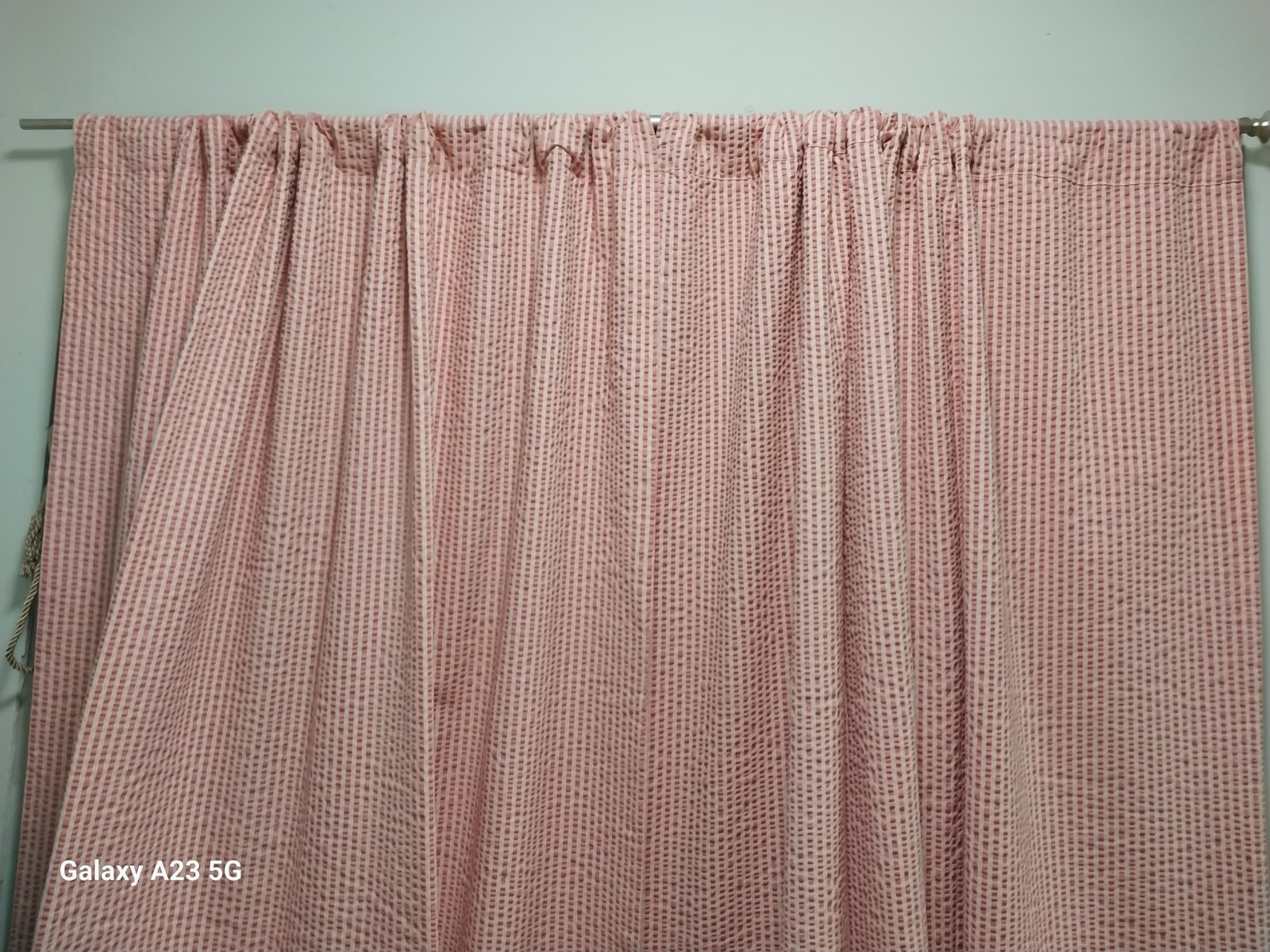 Custom Made Drapes Pink & White Stripe-84″ Long Tiebacks-Double Fabric-Warm!