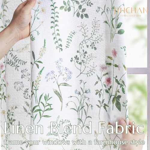 Linen Kitchen Curtain 50″W x 36″L (Pack of 1) Botanical Tie Top Sage Green