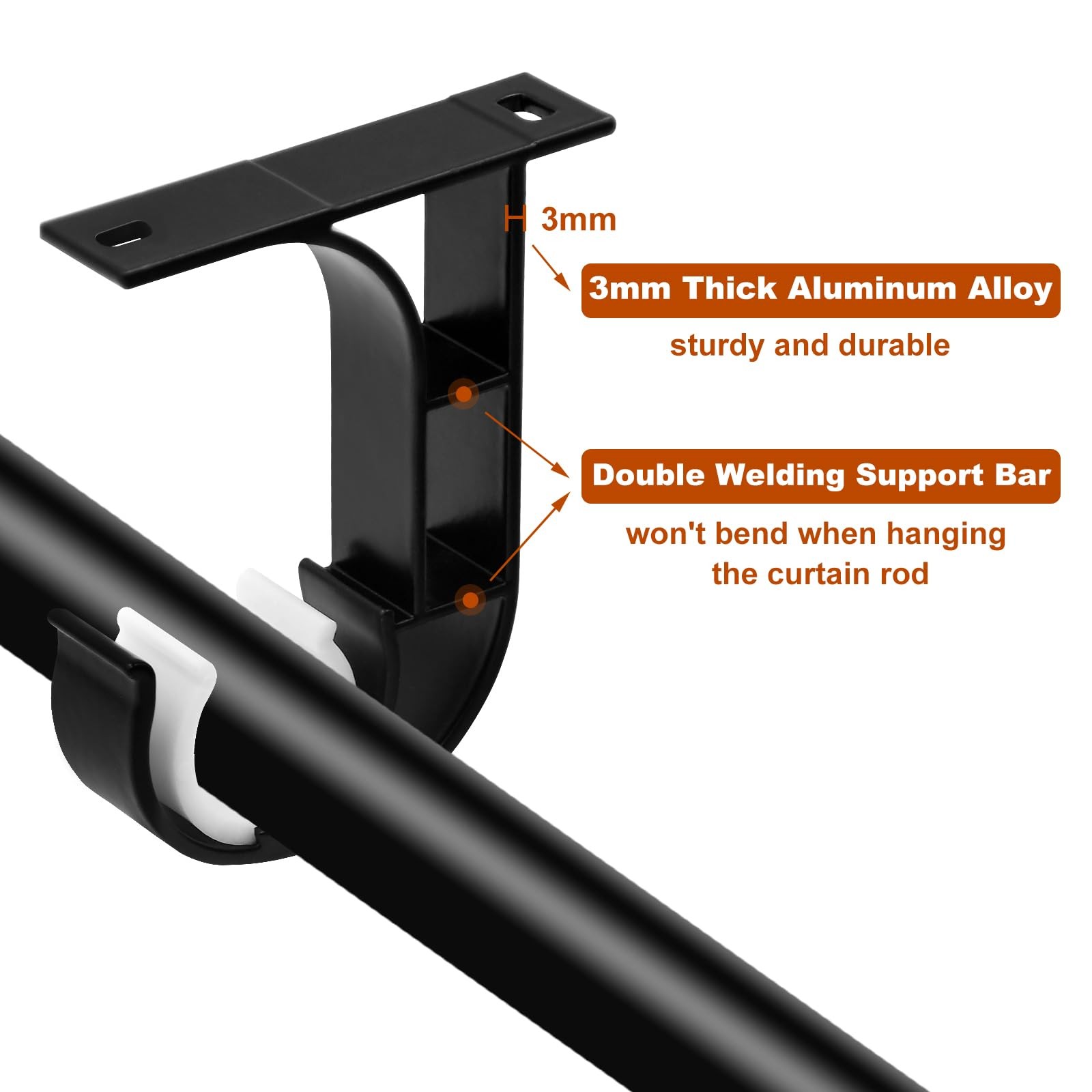 Aluminum Ceiling Curtain Rod Brackets Holders Hooks for 1 Inch Rod Black 6 PCS