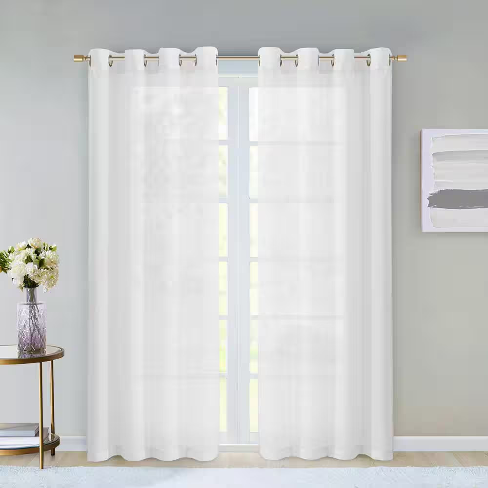 White Solid Grommet Sheer Curtain – 55 In. W X 84 In. L (Set of 2)