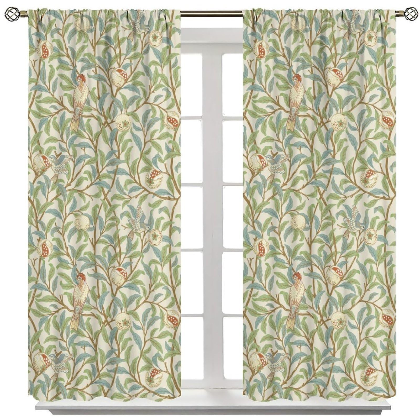 William Morris Curtains Vintage Abstract Birds Leaves Blue Green Bohemian Art…