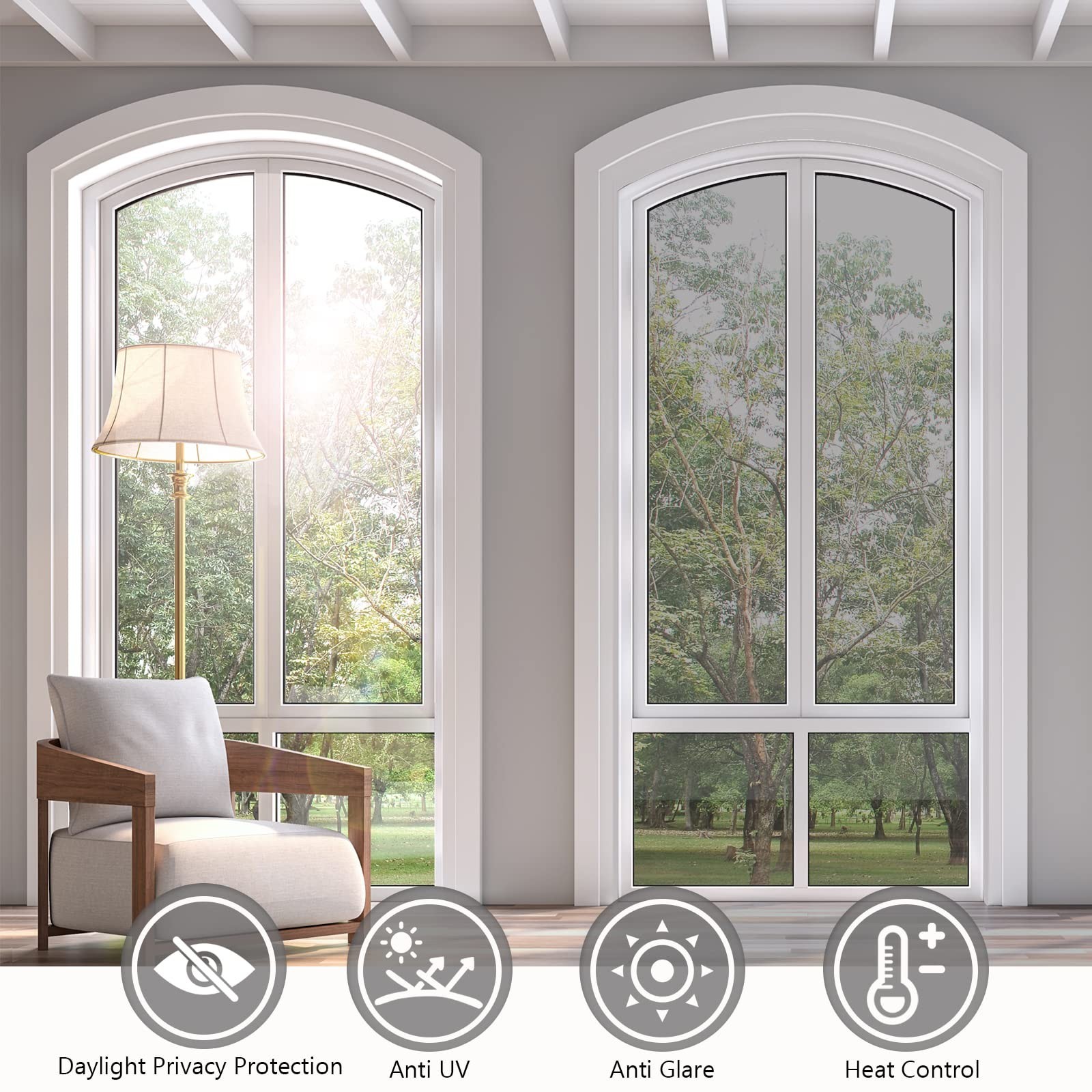One Way Daytime Privacy Window Film – Static Cling Sun Blocking Anti-UV Tint 23.